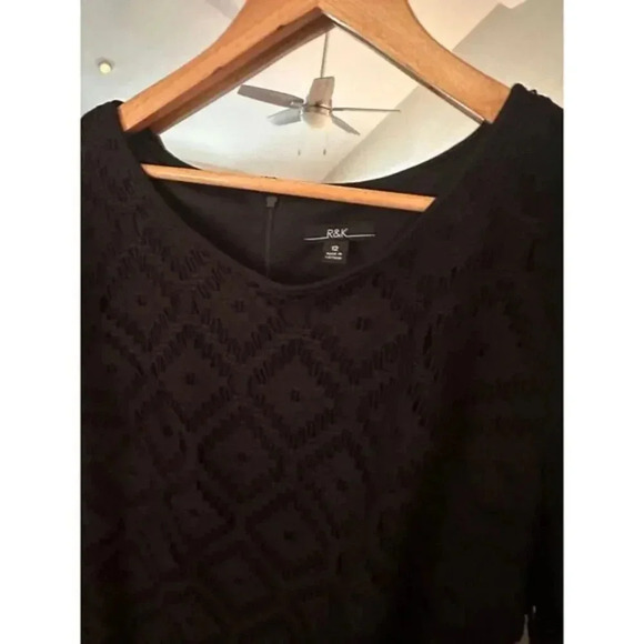 R&K Black Lace Dress Tie Sleeve Shift Cocktail Party Size 12 - Picture 7 of 9